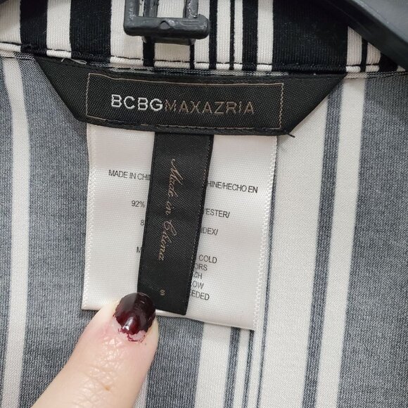 BCBGMaxAzria Women's Black & White Lace Up Neck L/S Liquid Knit Top Size S - Picture 3 of 5